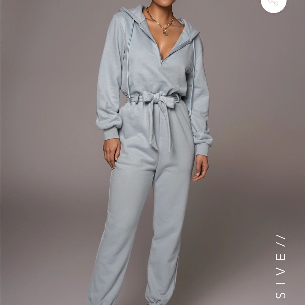 JLUX Label Sky Blue Journee Fleece Jumpsuit-Size Medium